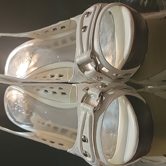 Guess shoes white leather w/ chrome buckles and studs , 8 - Picture 11 of 14